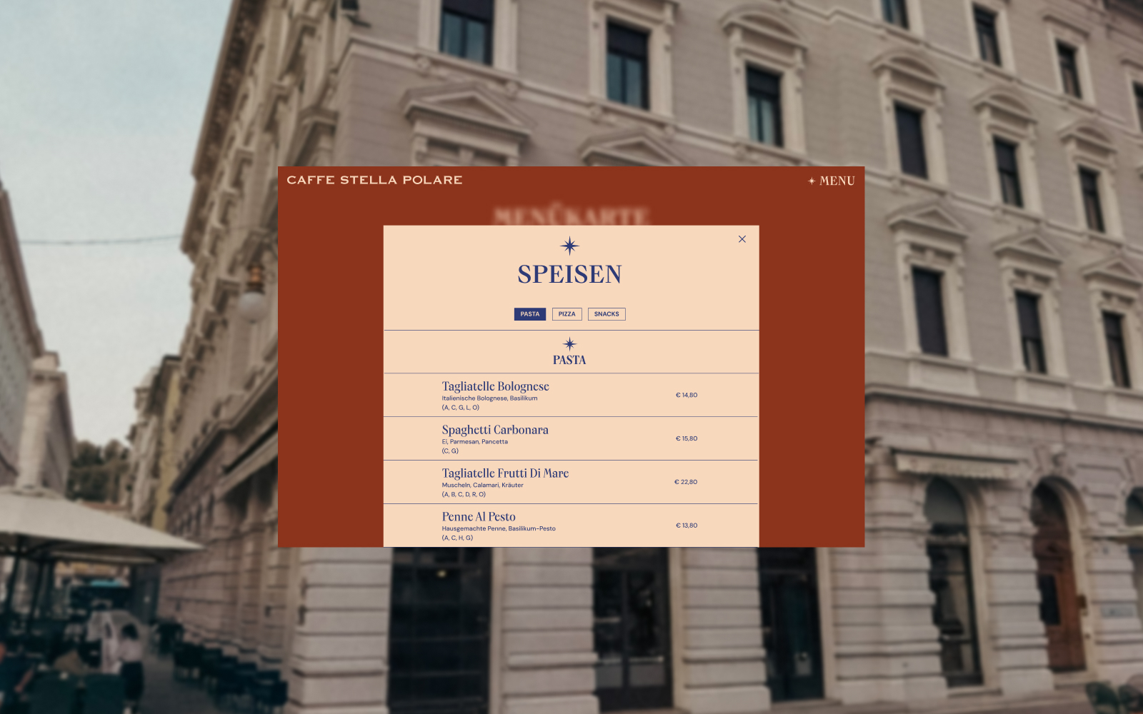 Webdesign Speisekarte